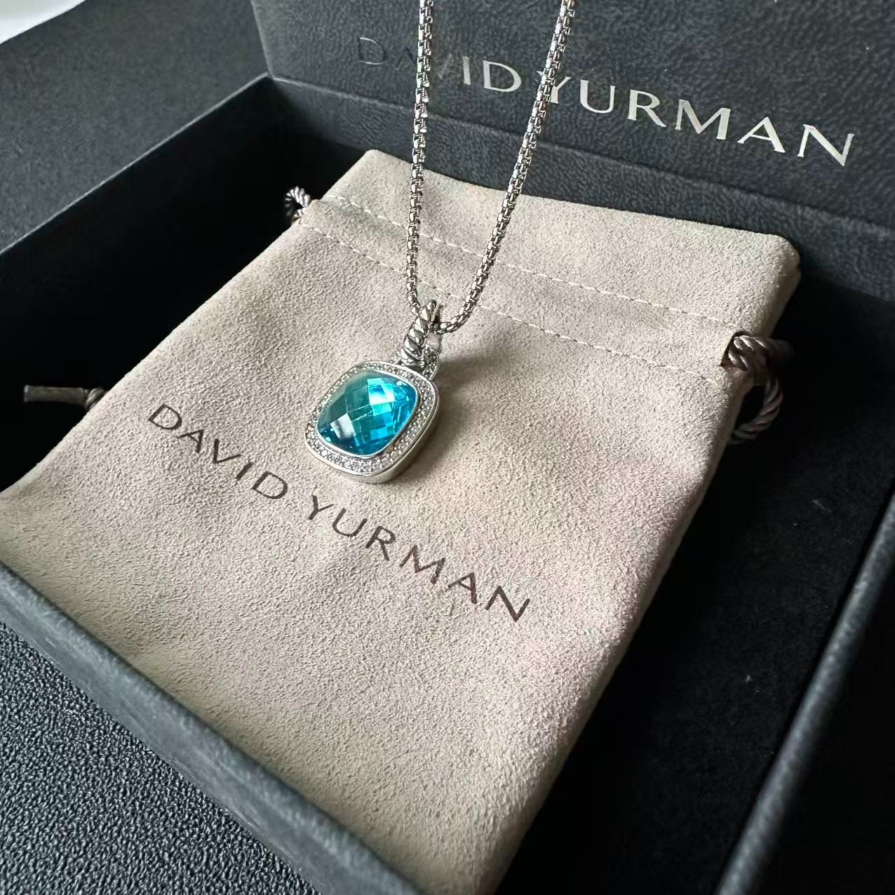 David Yurman Petite Albion Pendant Necklace 925 Silver W Blue Topaz Length 22″