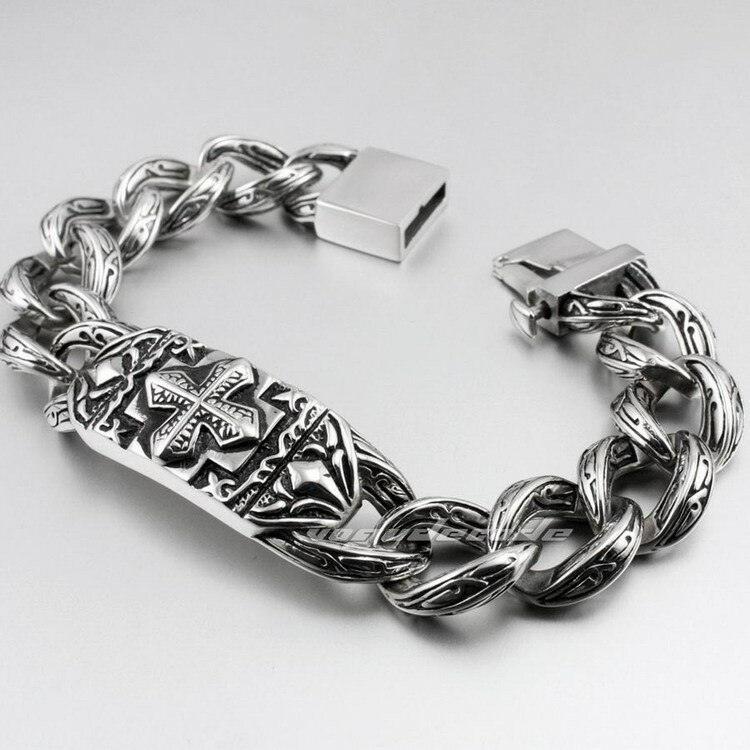 Stainless Steel Cross Link Chain Mens Biker Bracelet Punk Jewelry 5C016A