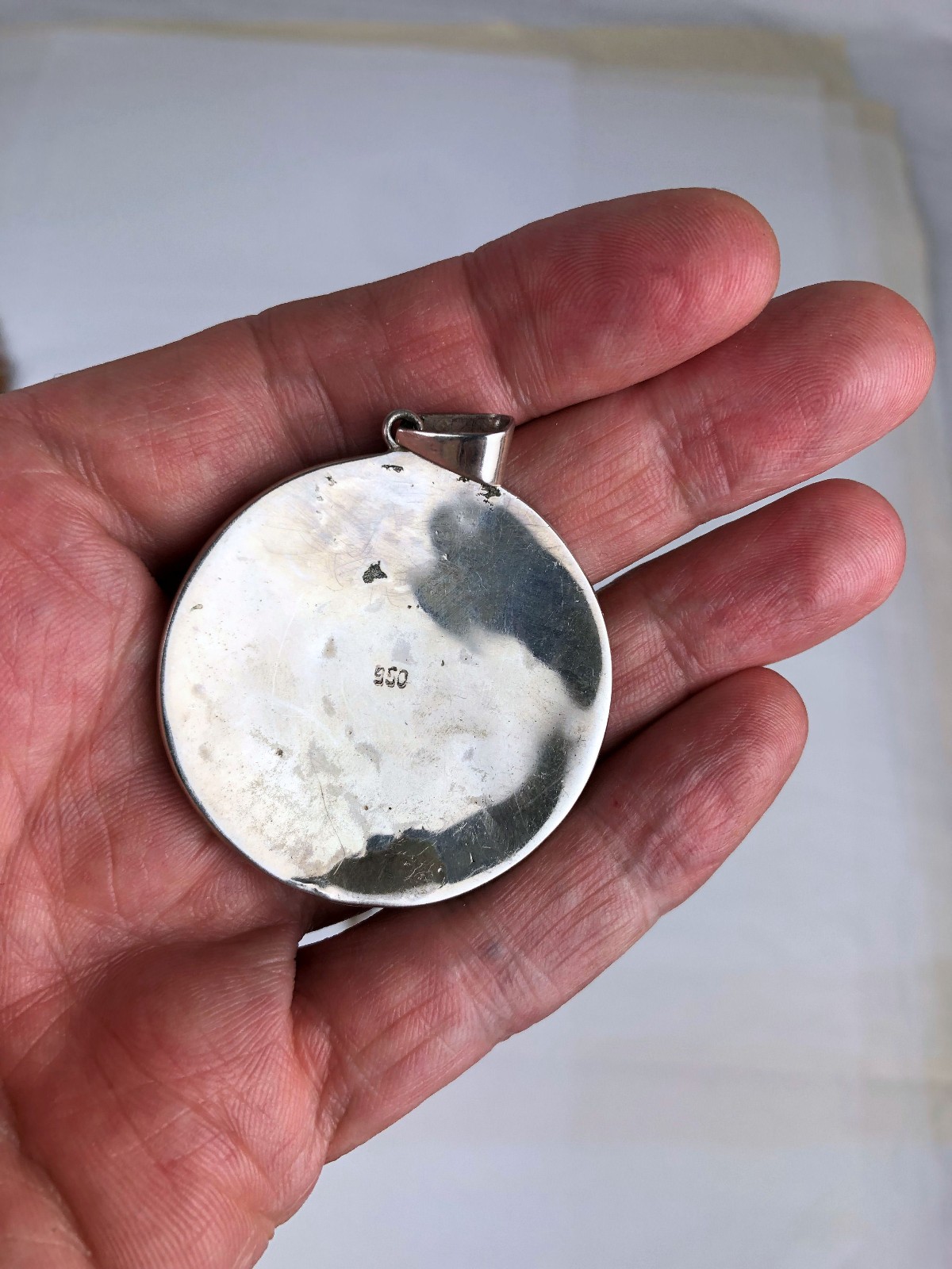 Mexico Peru 950 sterling silver inlaid stone Circle Chakana Pachamama pendant