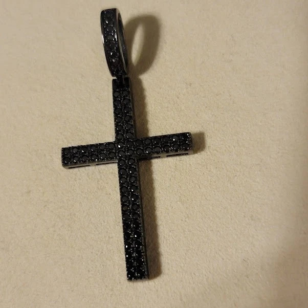 2Ct Lab Created Diamond 14K Black Gold Plated Silver Cross Shape Pendant chain
