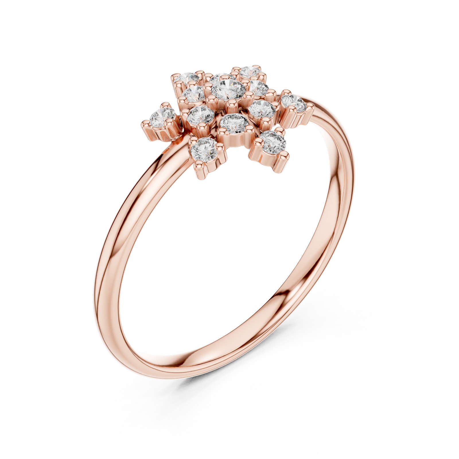 Round Certified Natural 13 Pc Diamond Luxury Designer Style Ring 14K Gold Over