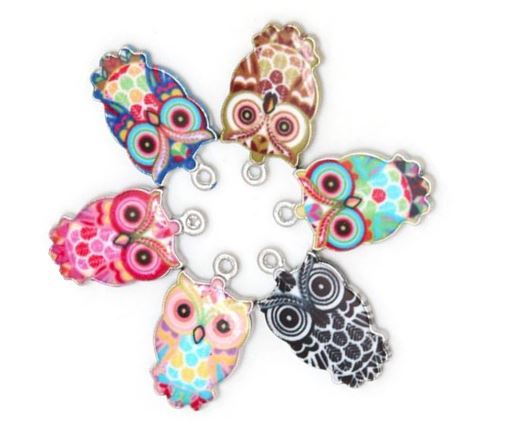 Owl Charms Blue Pink Brown Green Fits European Bracelet or Zipper Pulls DIY