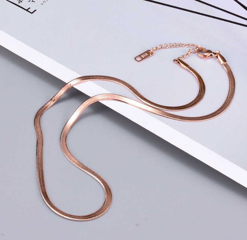 18K Rose Gold 16-18″ Stainless Steel 3mm Snake Chain Necklace Choker PE10