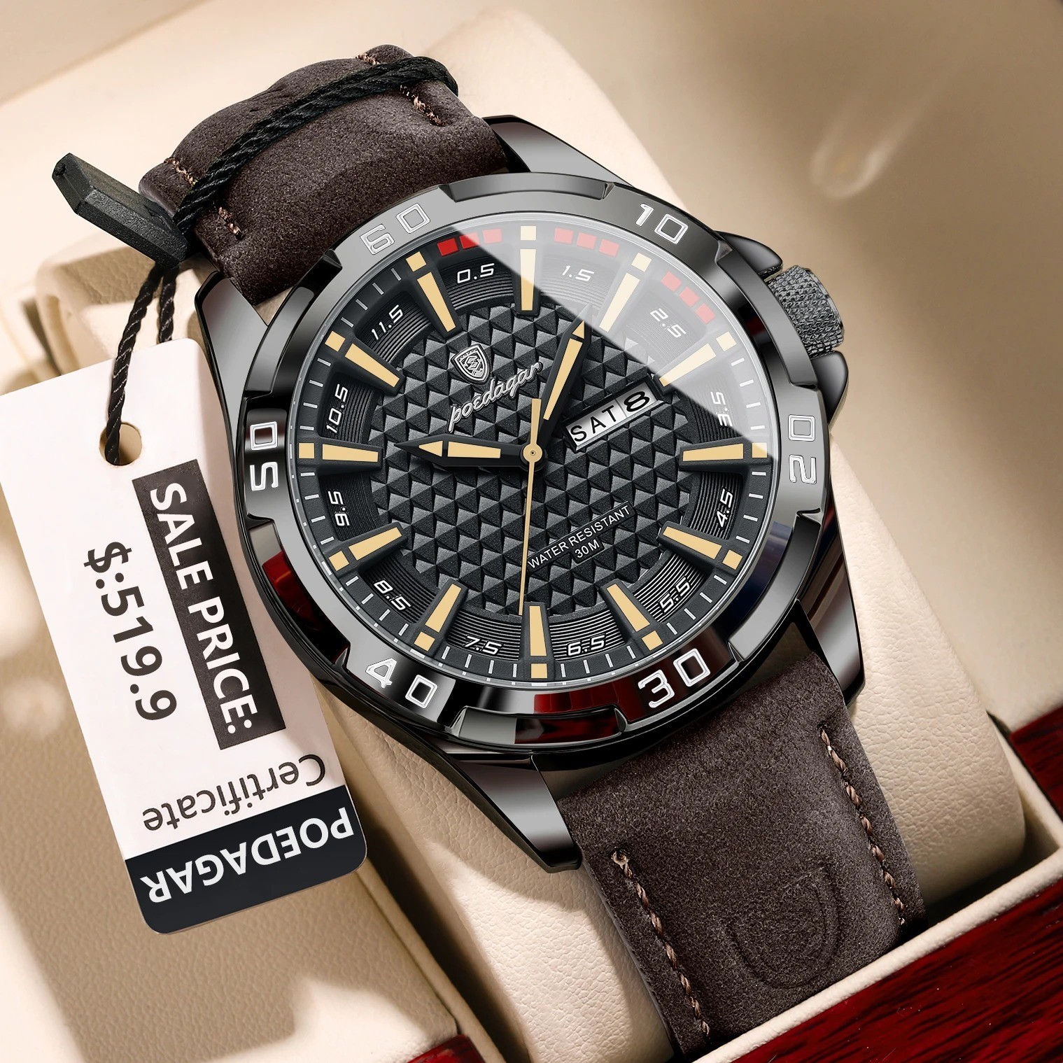 POEDAGAR Original Man Wristwatch Top Luxury Waterproof Luminous Watch Xmas Gift