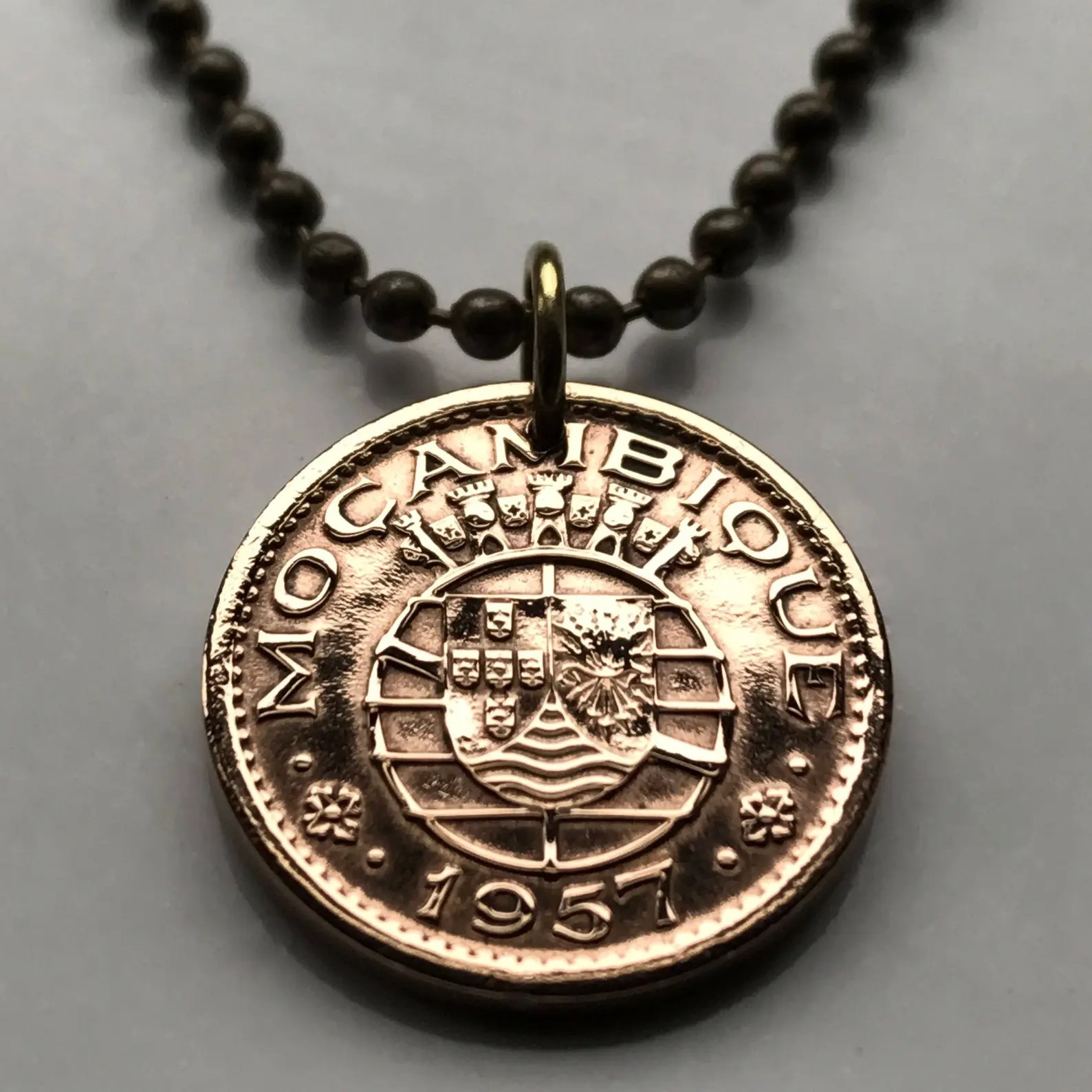 1957 Portuguese Mozambique 50 Centavos coin pendant Maputo Matola Africa n001147