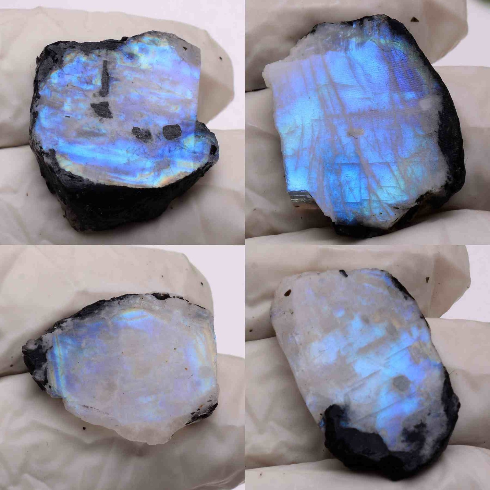 Blue Aurora~ Set Of 4 Pcs Natural Moonstone 25mm-29mm Rough Slabs Gemstones Lot