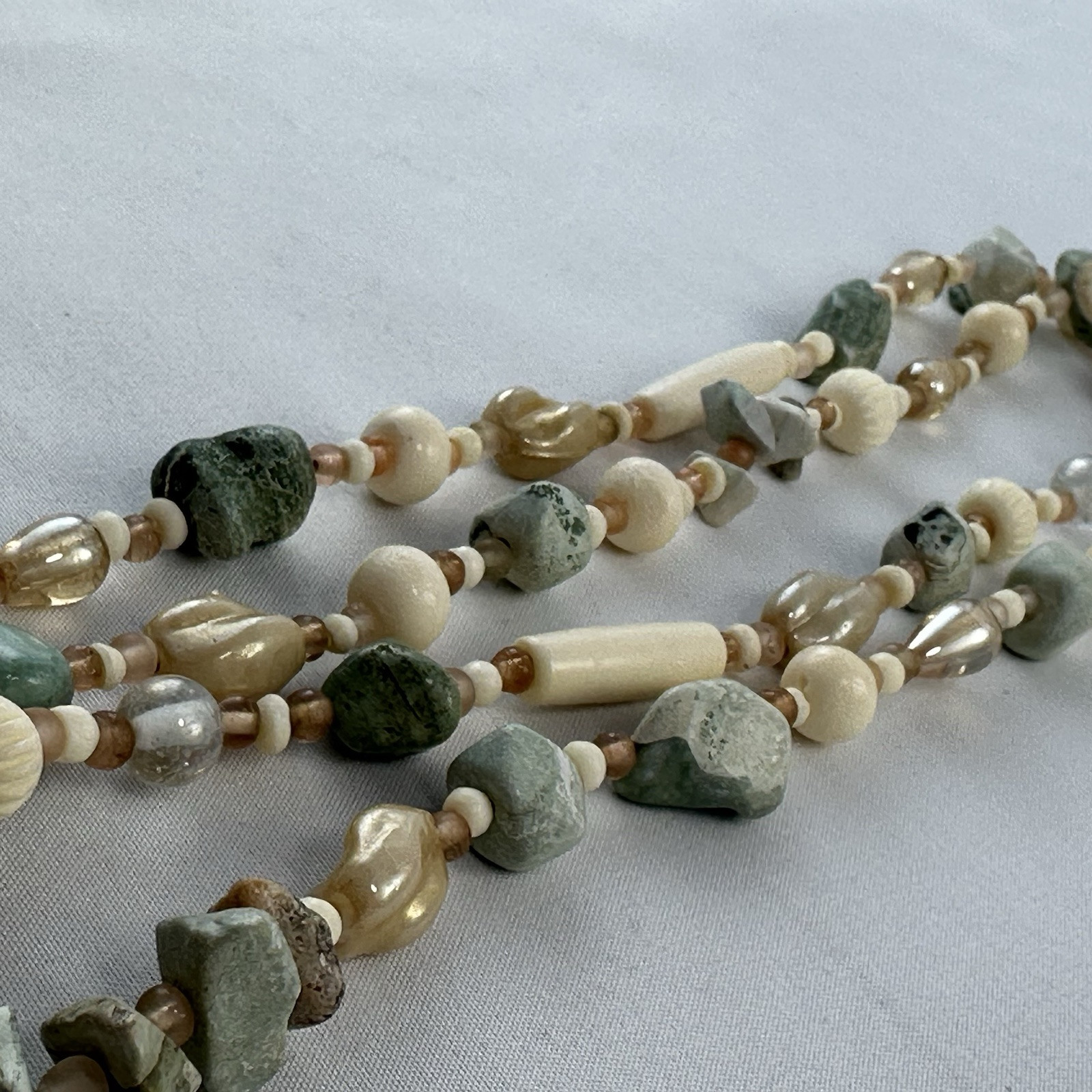 Vintage 40″ Long Stone Bone Beaded Necklace