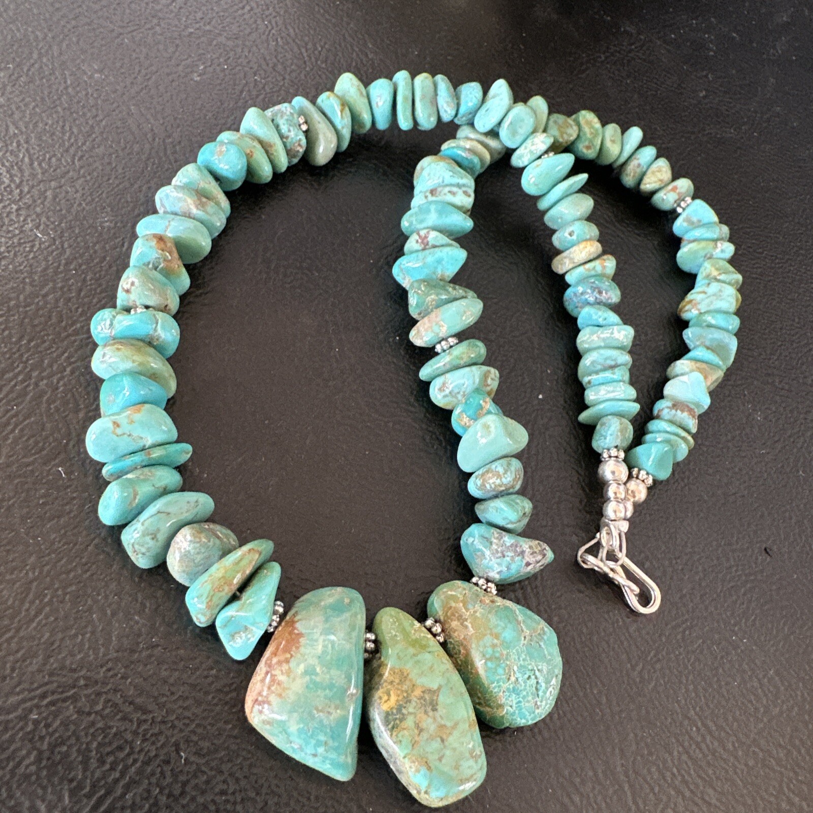 Green Royston Turquoise Bead Navajo Sterling Silver Beads Necklace 16” 15992