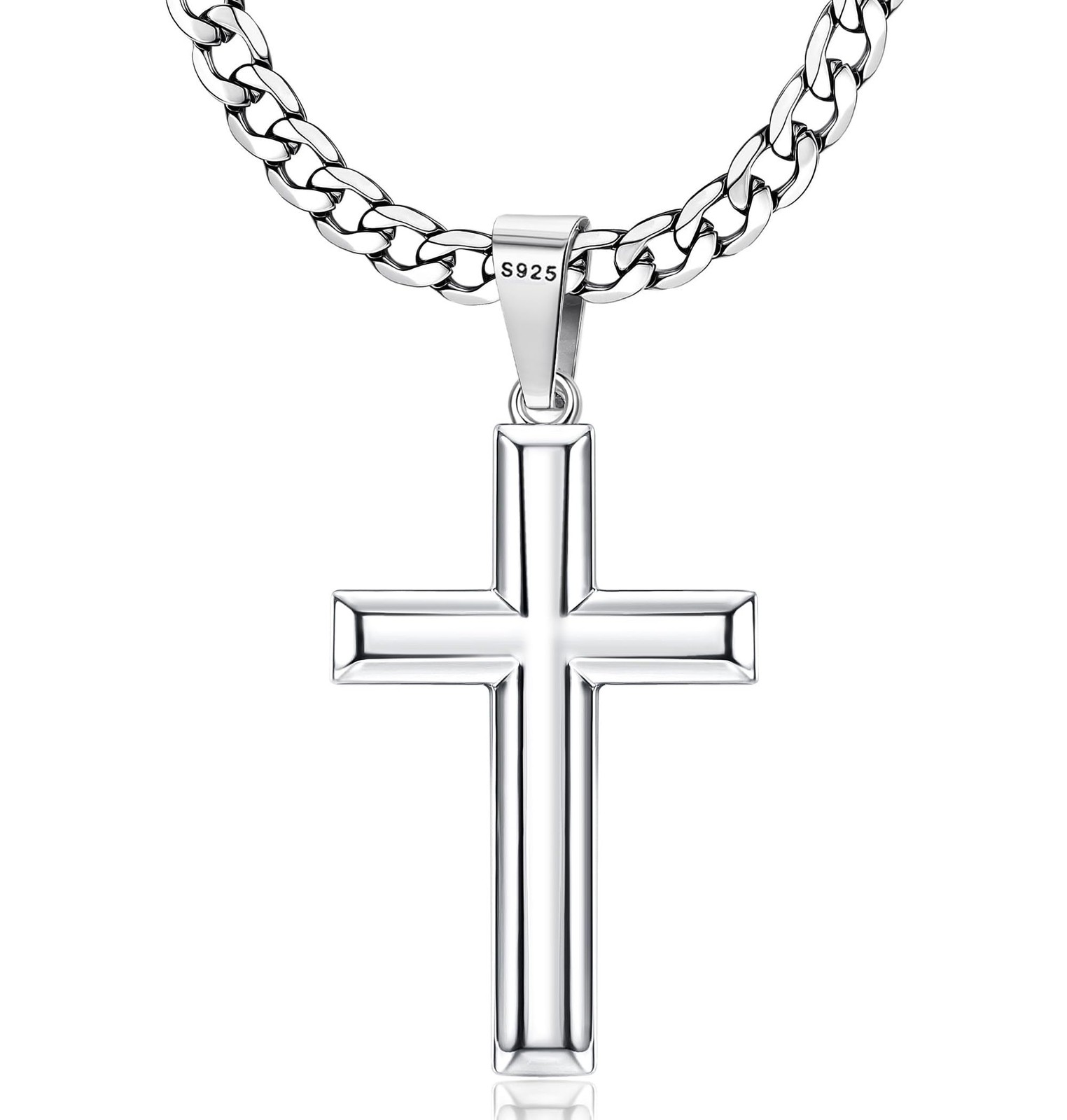 22 in=56 cm (Men’s Average Length), 18K White Gold Plated Sterling Silver