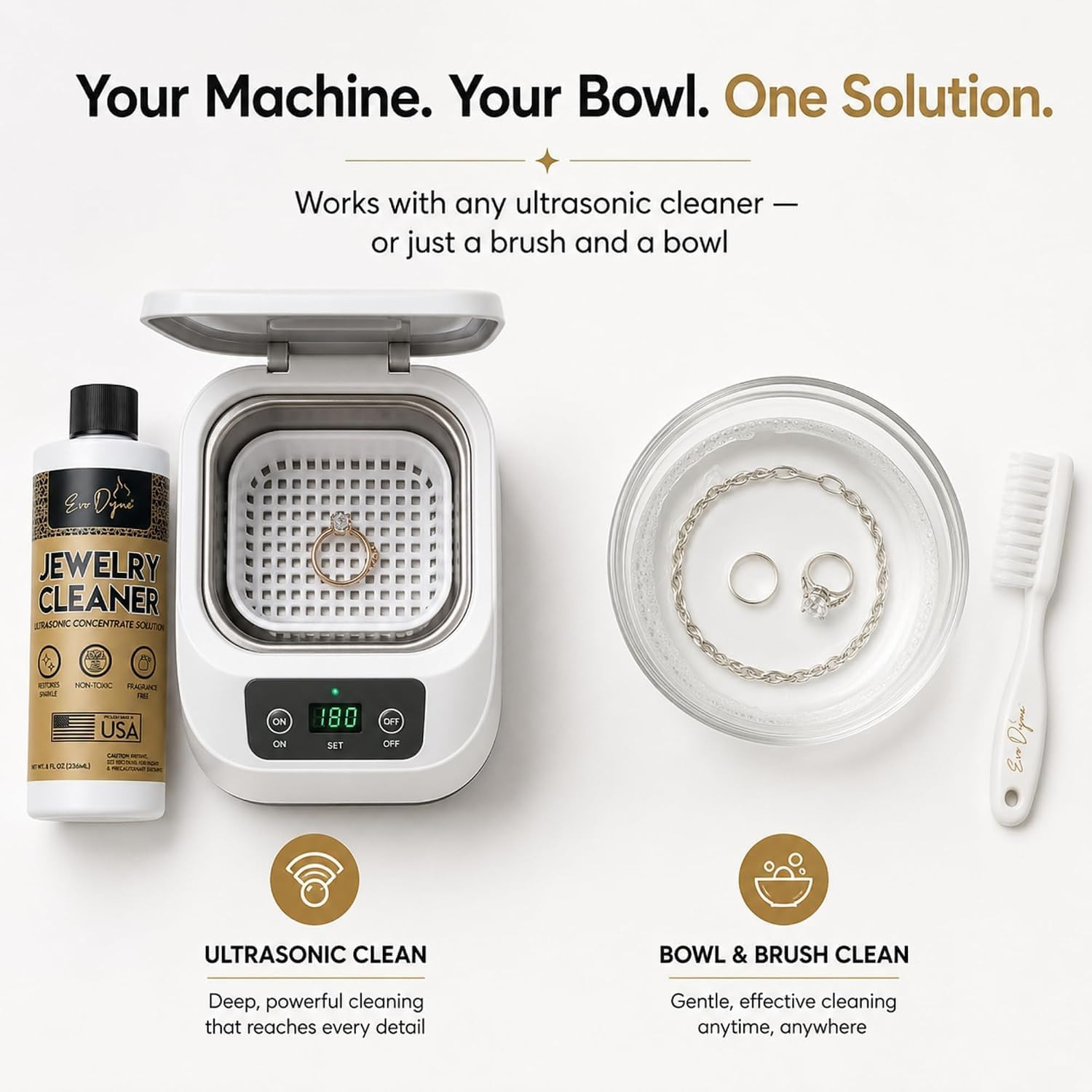 Evo Dyne Ultrasonic Jewelry Cleaner Solution 8 Oz Concentrated Formula | Ultraso