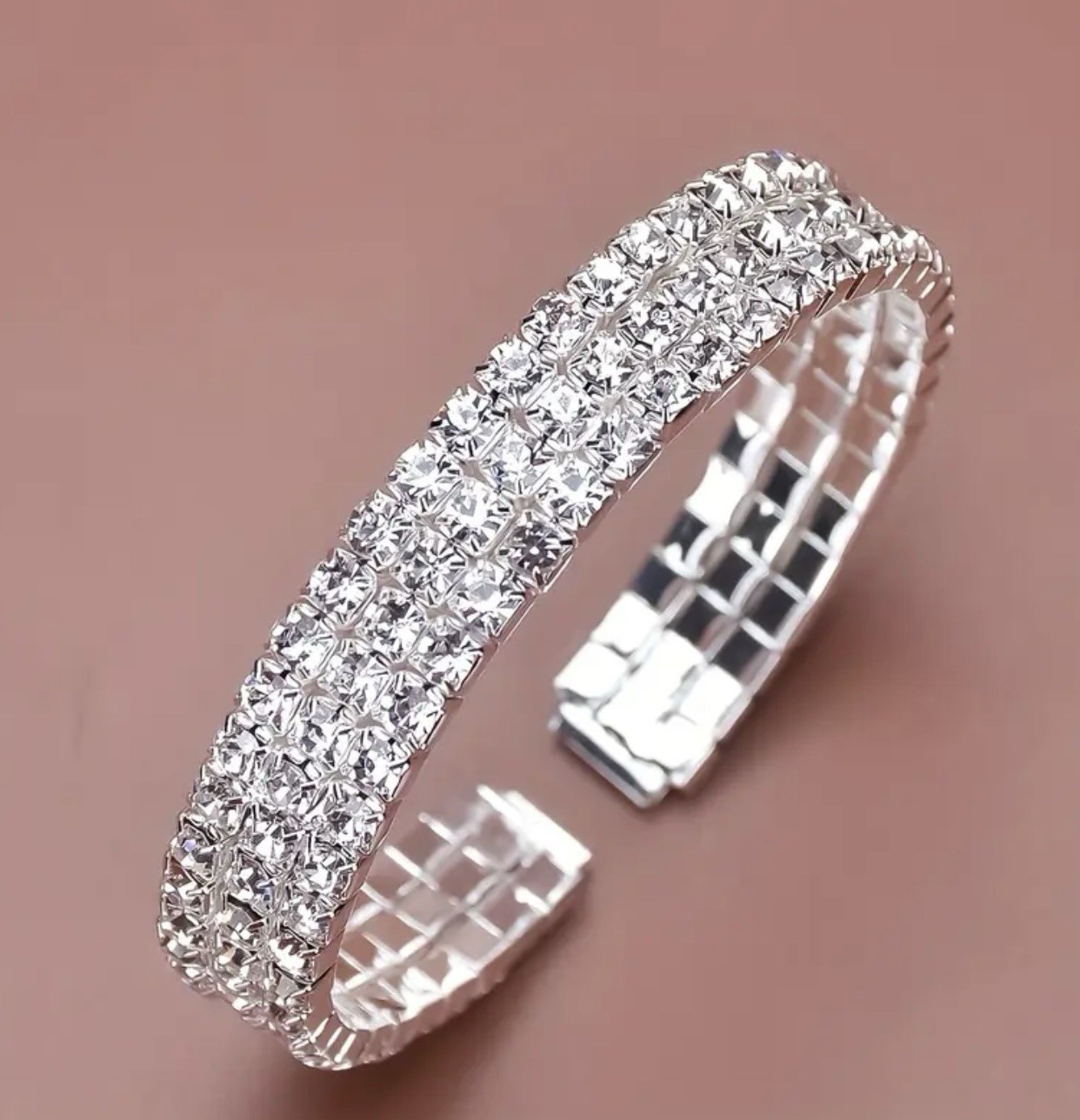 925 Sterling Silver Plated Rhinestone Bracelet # 0015 Velvet Box Included.