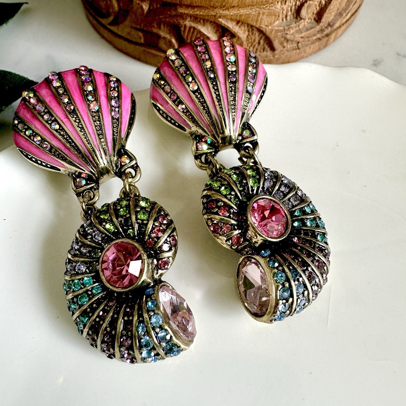 Pink Gold Rhinestone Conch Shell Earrings Mermaid Ocean Beach Gift Jewelry NEW