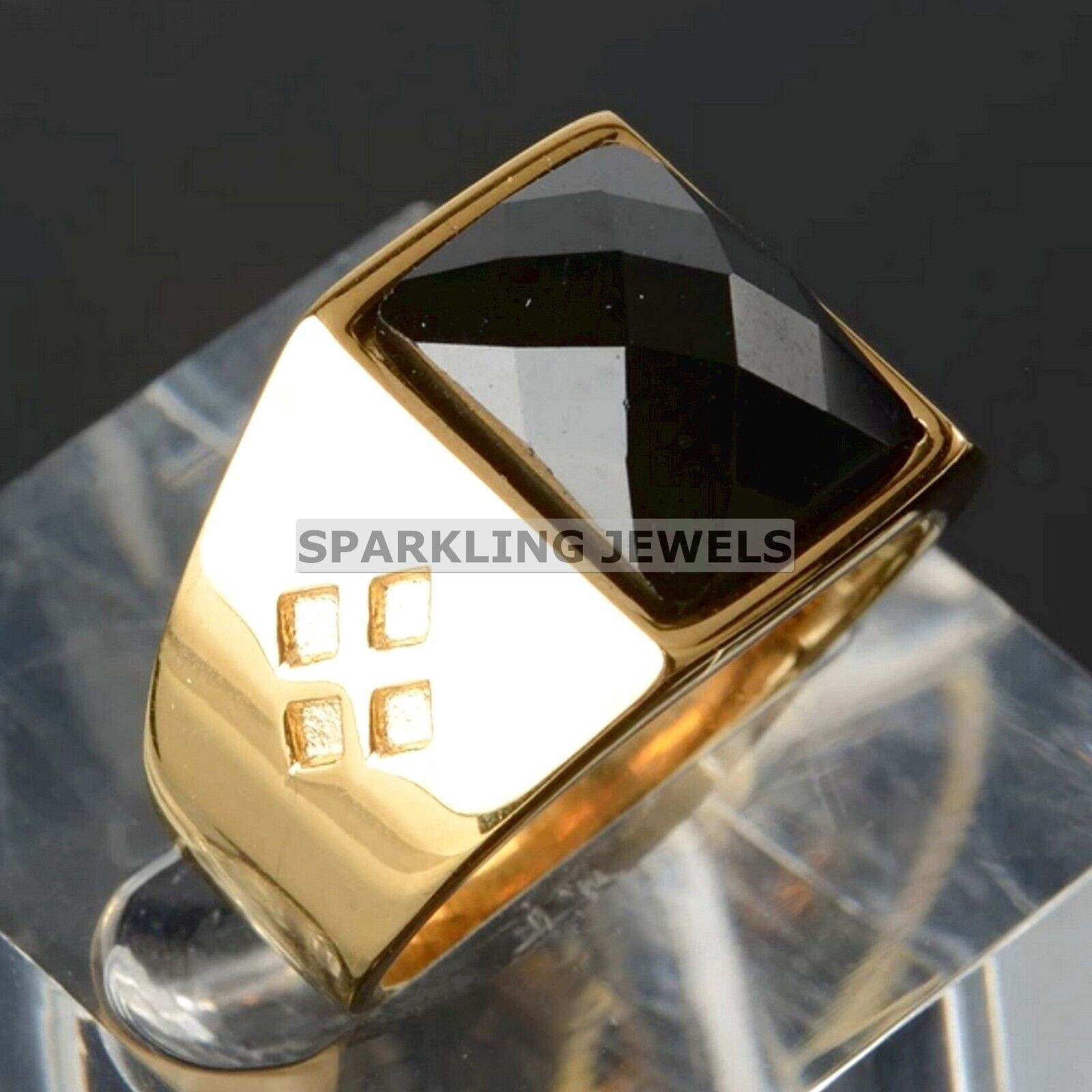 Lustrous Black Onyx Baguette Cut With 14k Solid Pure Gold Ring For Men #C93