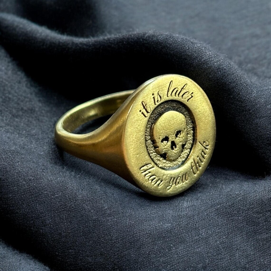 “It is Later Than You Think” Memento Mori Signet Ring 925 Sterling Silver Ring