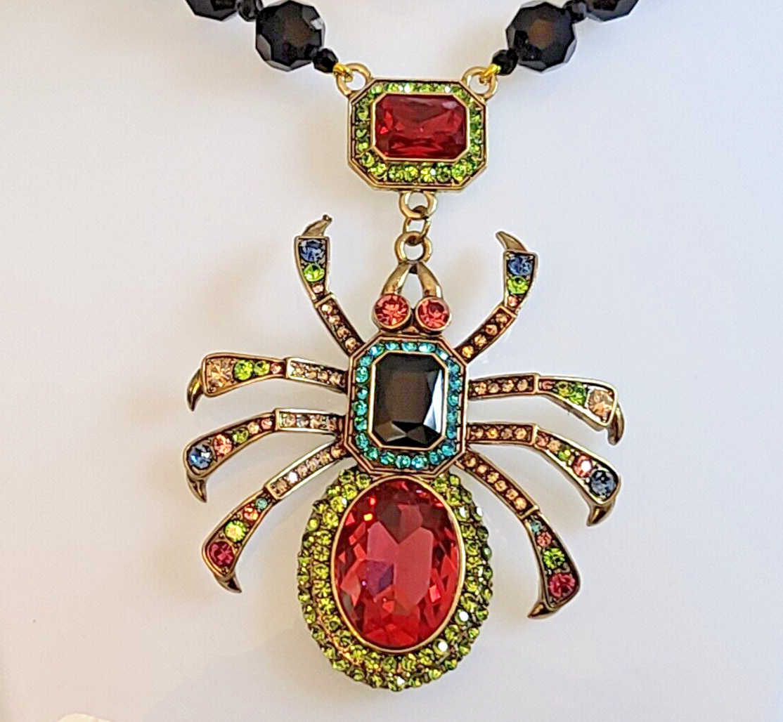 FAB UNSIGNED DESIGNER STYLE MULTICOLOR CRYSTAL SPIDER LONG LEGS DROP NECKLACE