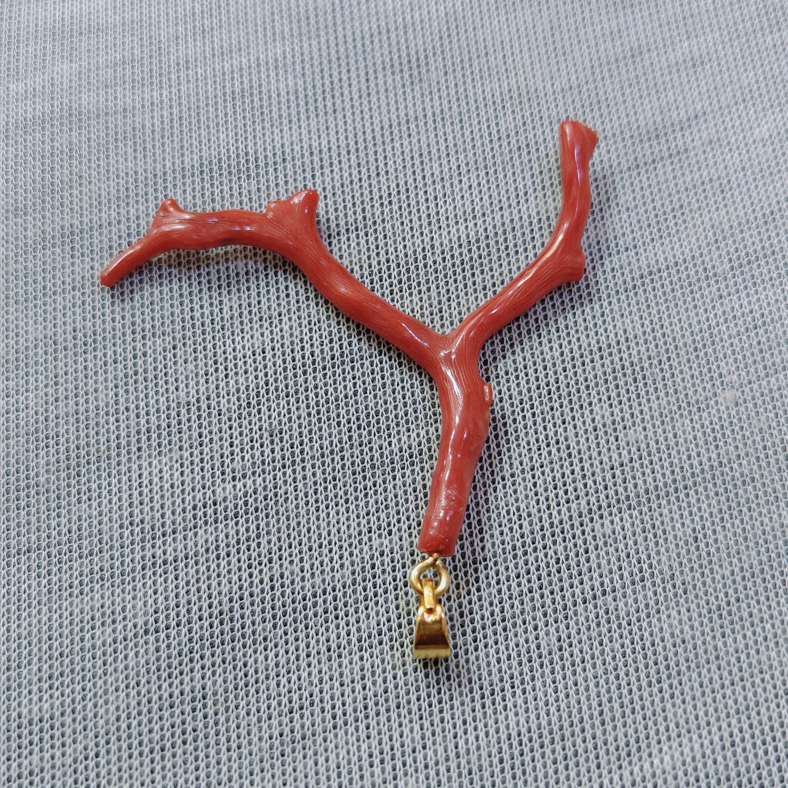 Natural Italian Red Coral Branch Brass Pendant Boho Ocean Gemstone Jewelry