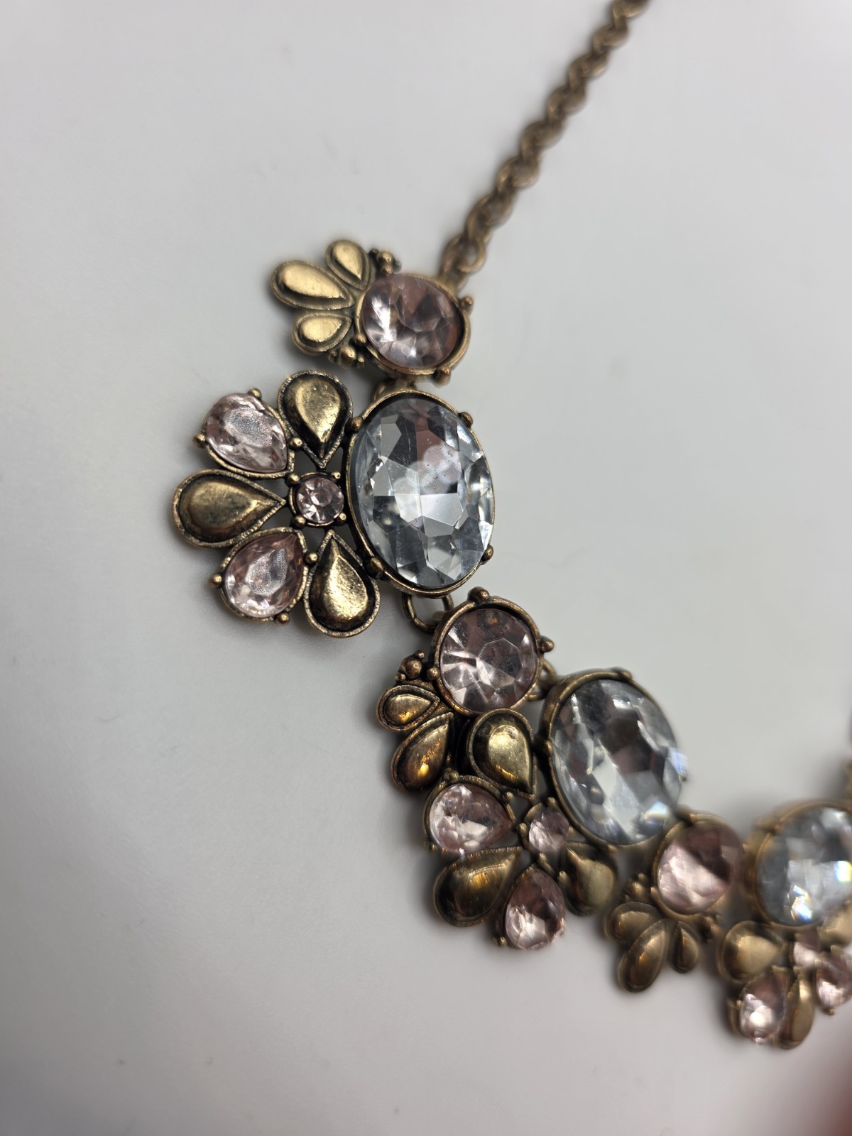 Pink And Clear Crystal Gold Tone Statement Necklace