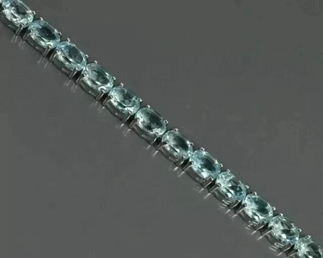 9.00 Ct Oval Cut Natural Aquamarine Tennis Bracelet 14K Solid White Gold