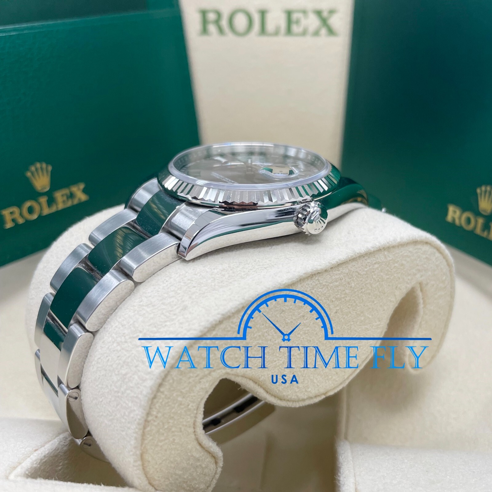 Rolex Datejust 36mm 126234 Fluted Bezel Wimbledon Rhodium Roman Dial Oyster Band