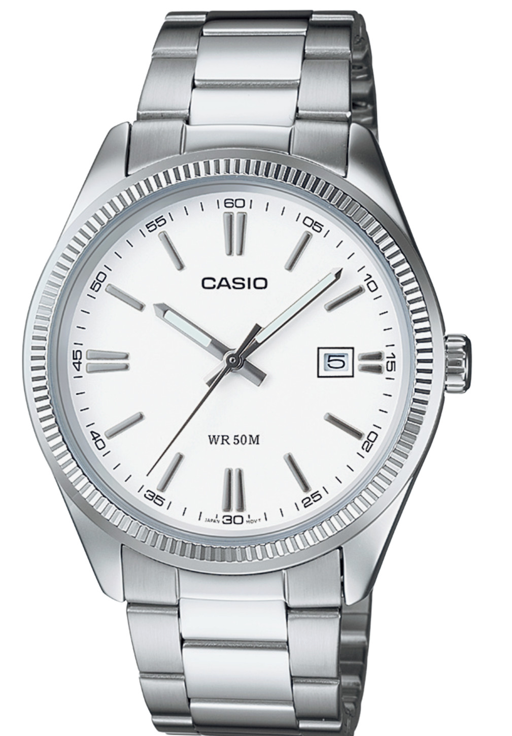 Casio Mens Elegant Watch White Dial Stainless Steel Band Date 50M MTP-1302D-7A1V