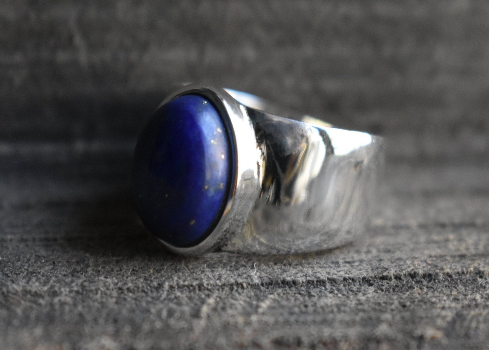 Solid 925 Sterling Silver Natural Lapis Lazuli Gemstone Men’s Unisex Band Ring