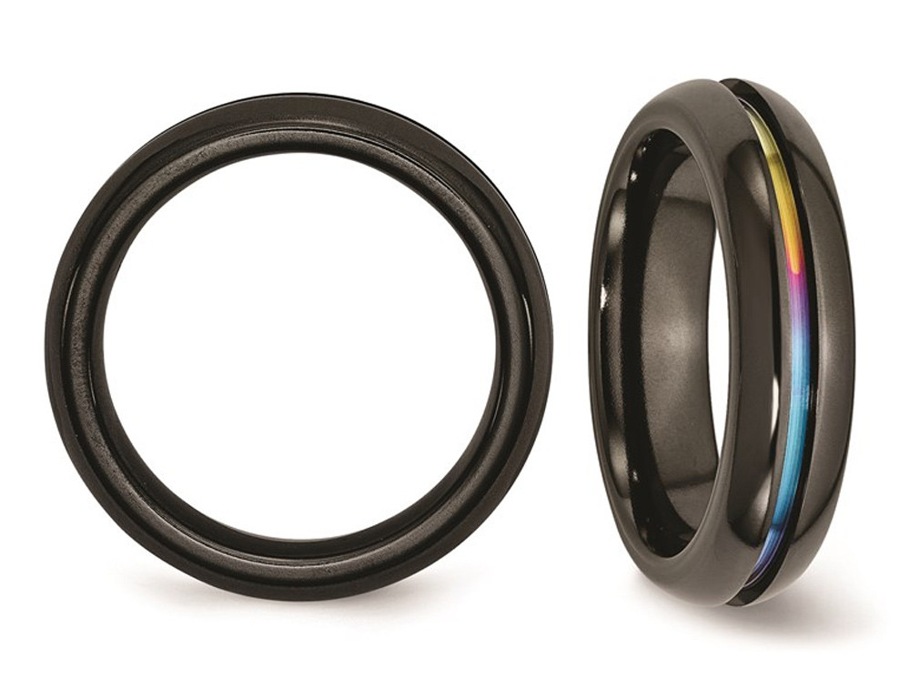 6mm Black Plated Titanium Multi Colored Anodized Band Ring