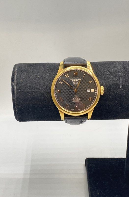 Tissot Le Locle Men’s Automatic Gold Tone Watch Black Leather Strap 39.2mm