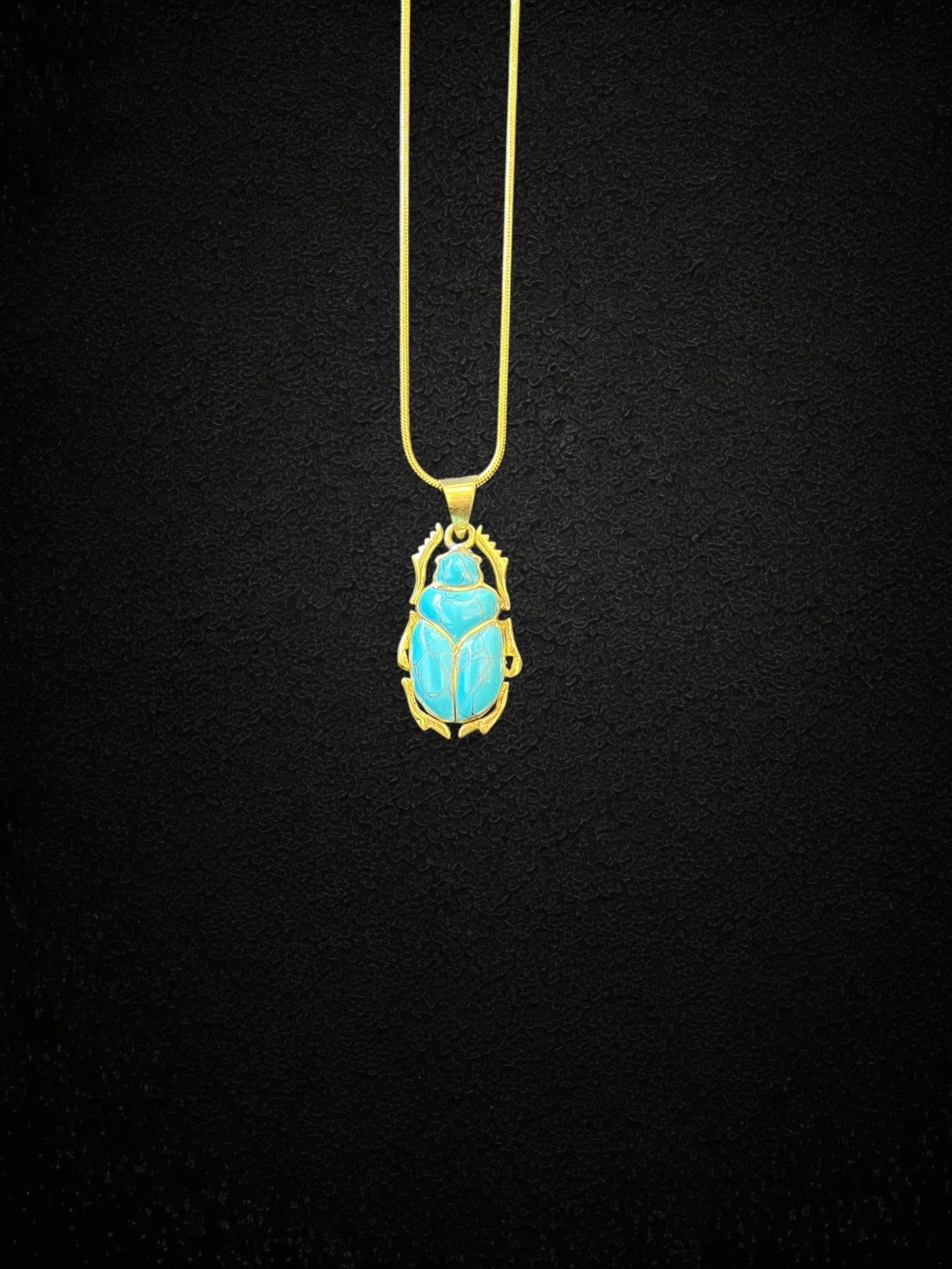 Turquoise Scarab Pendant Ancient Egyptian Amulet Necklace Gold Frame Beetle