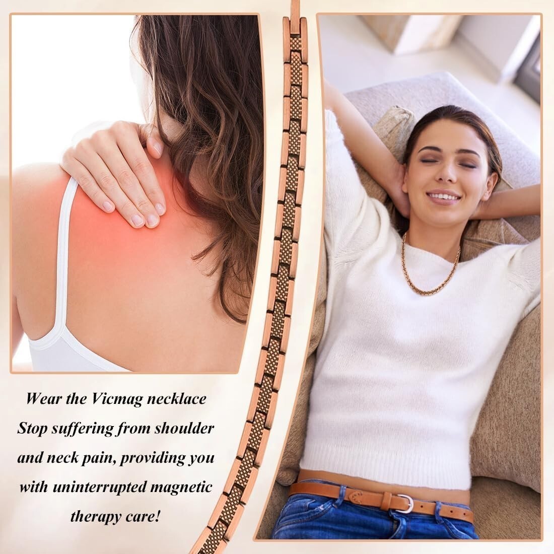 Copper Magnetic Necklace for Women Men 99.9% Solid Pure Copper Necklace 20.9in
