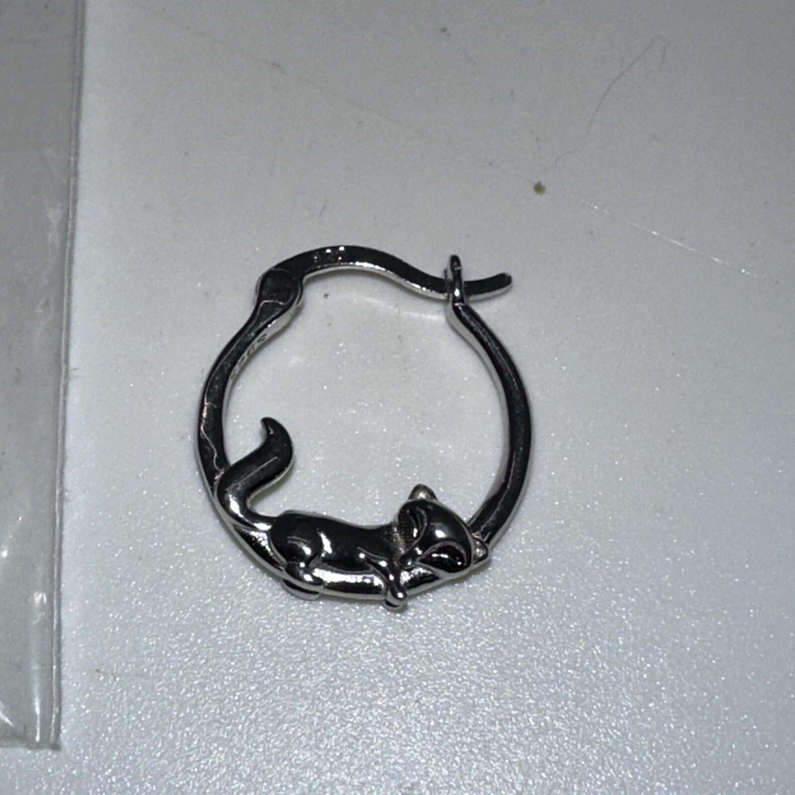 Sterling Silver Fox On Hoop Latch Down Hoop Earrings New