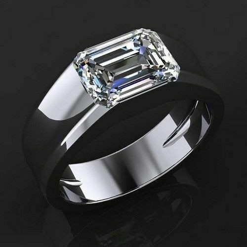 2.80 Ct Emerald Cut Diamond Lab-Created Men’s Wedding Ring 925 Sterling Silver