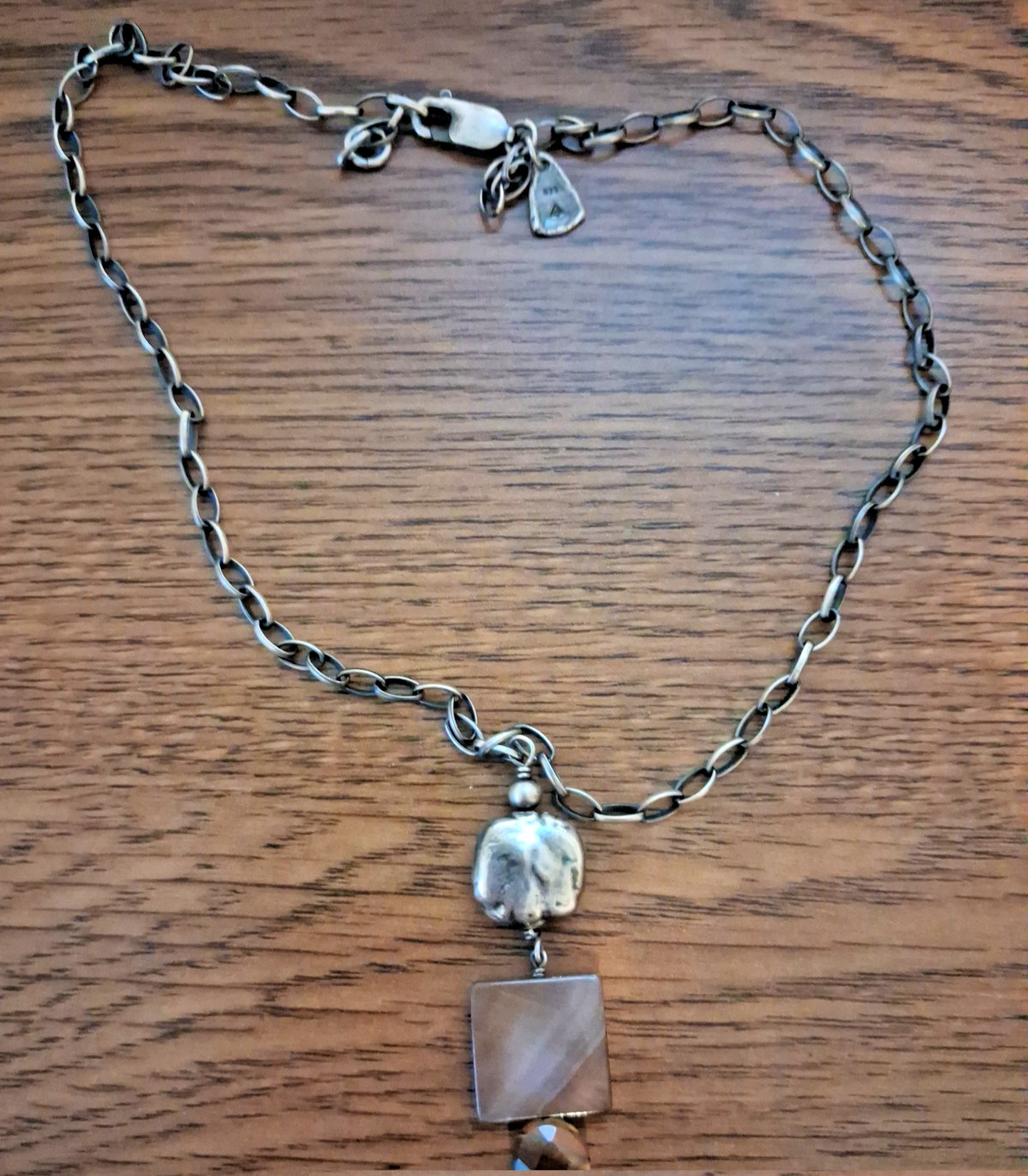 17″ Silpada N1336 Sterling Silver Tiger Eye Mother of Pearl Necklace Retired