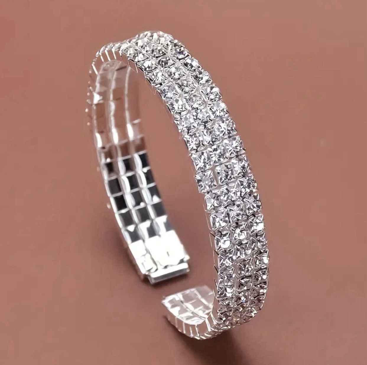 925 Sterling Silver Plated Rhinestone Bracelet # 0015 Velvet Box Included.