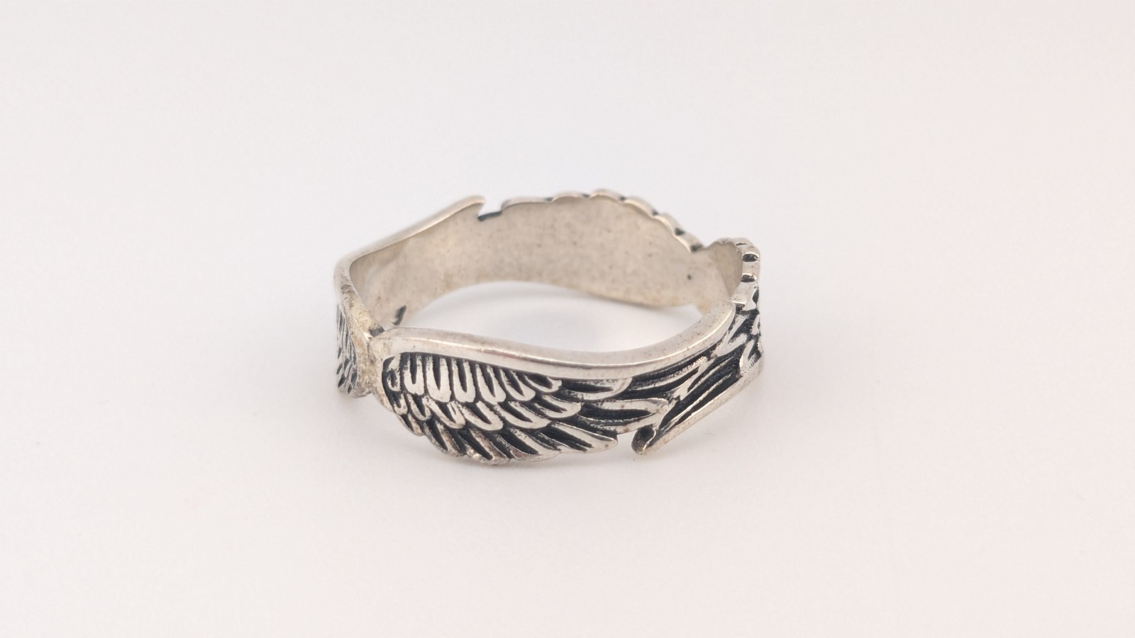 Vintage Sterling Silver Ring Angel Wings Biker Feather Band Size 7.5-7.75