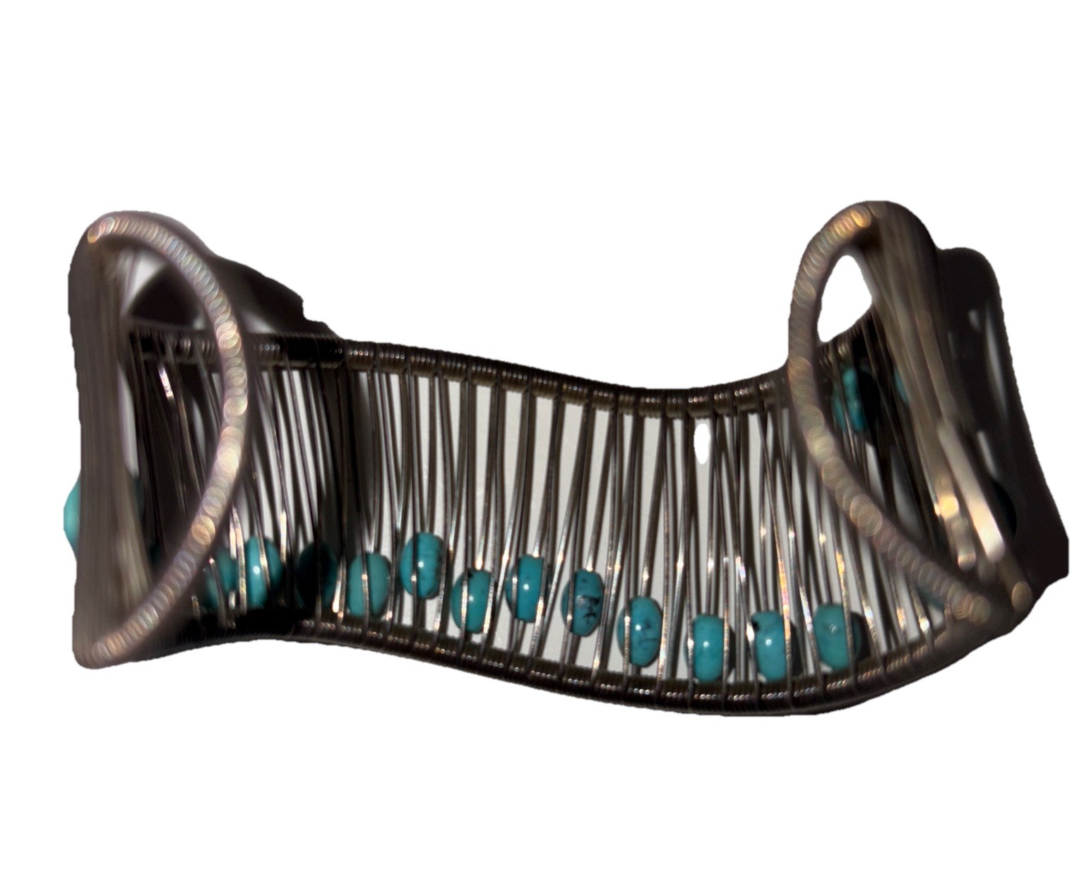 Tana Acton Sterling Silver Kinetic Wave Cuff Bracelet/Turquoise Beads 27.24 gr.