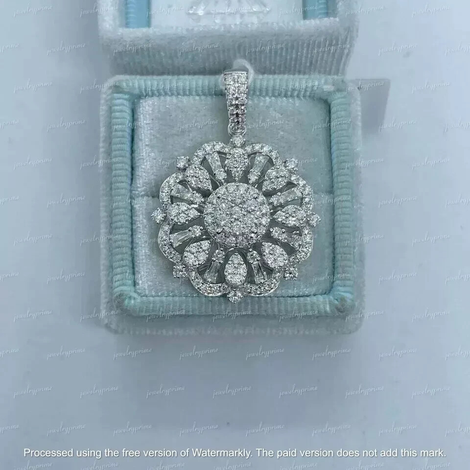3 Ct Round Cut Lab Created Diamond 14K White Gold Plated Cluster Flower Pendant