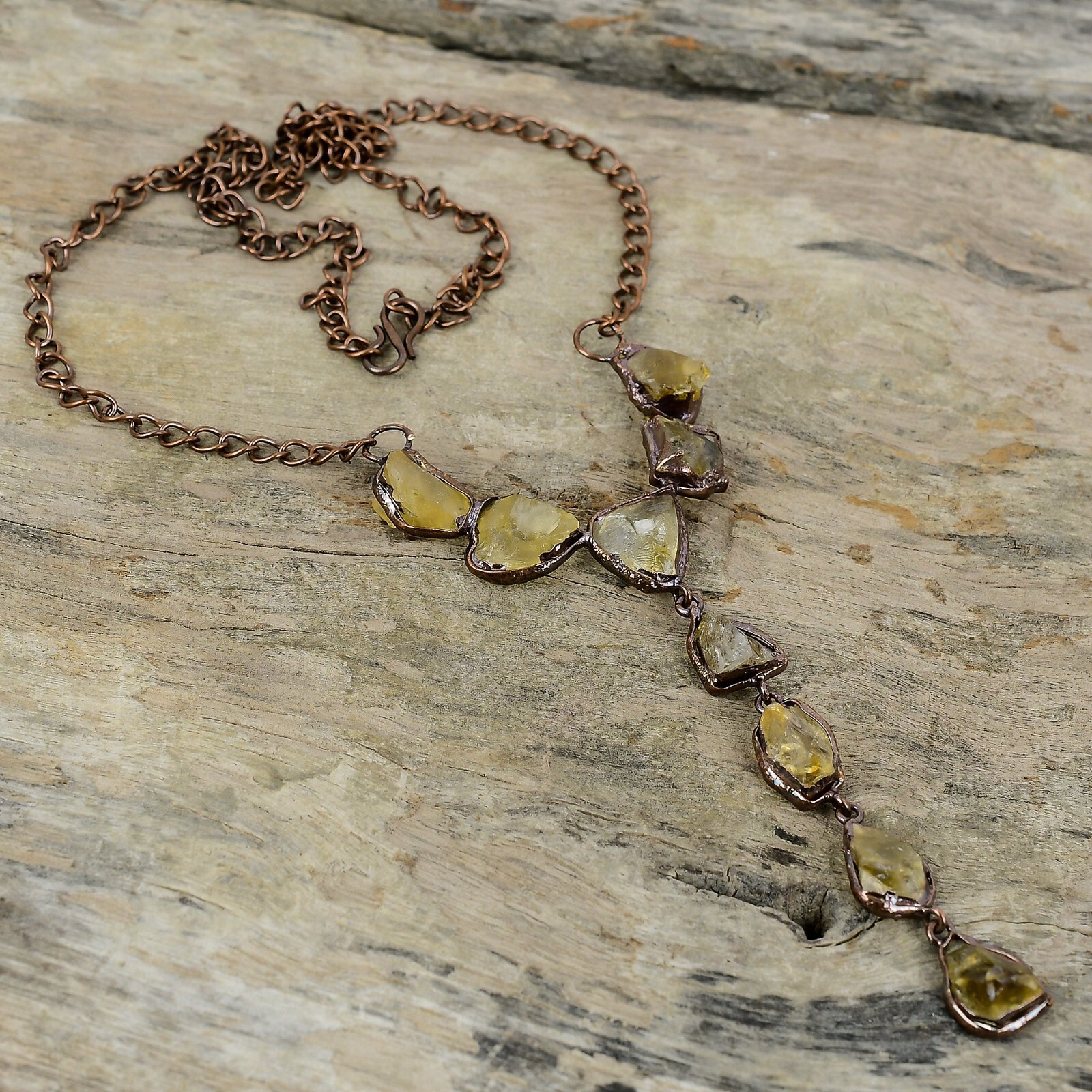 Citrine Rough Copper Love Gift Electroformed Chain Adjustable Necklace 18.0″
