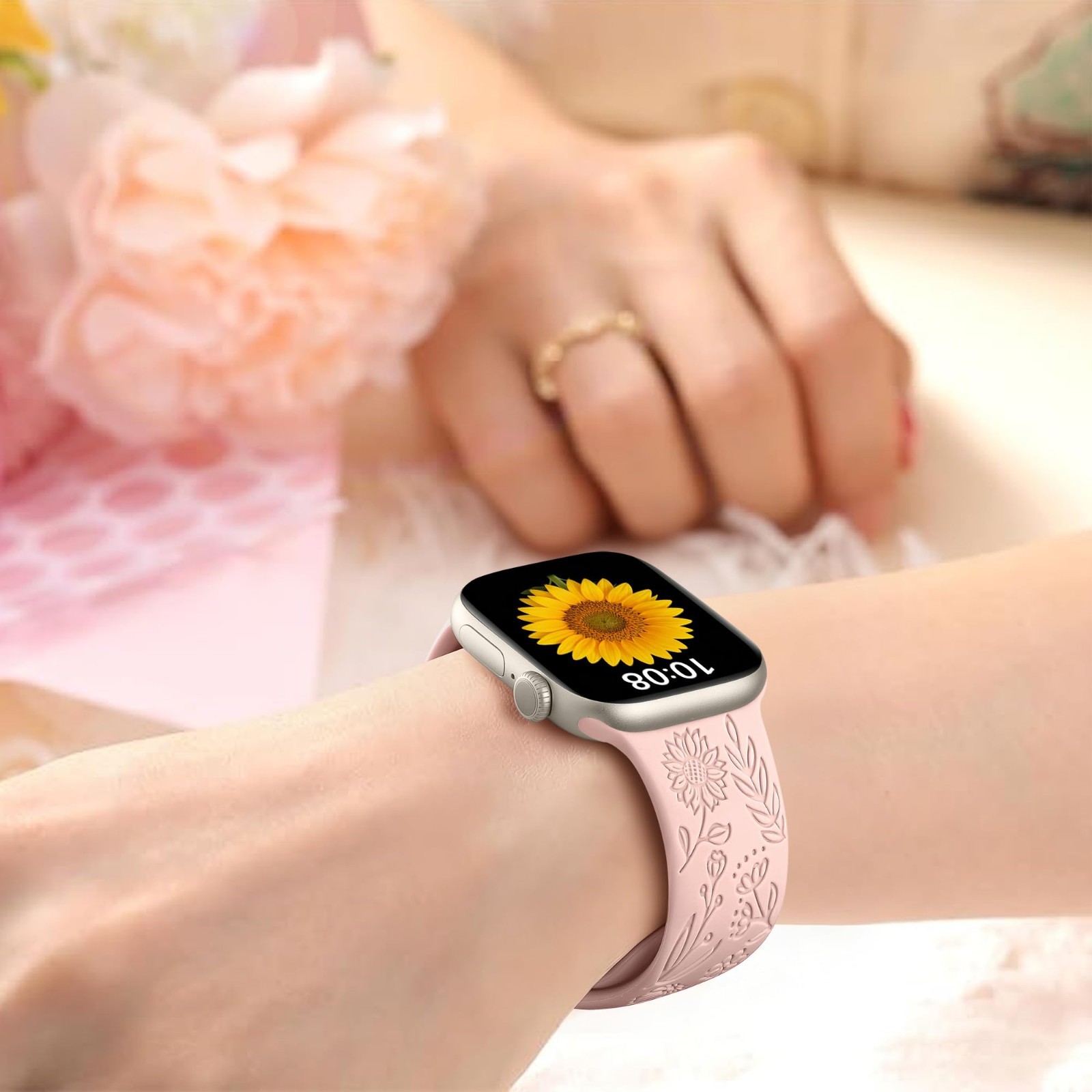 Floral Engraved Silicone Bands for Apple Watch 38mm-49mm, 6 Pack, Unisex Strap