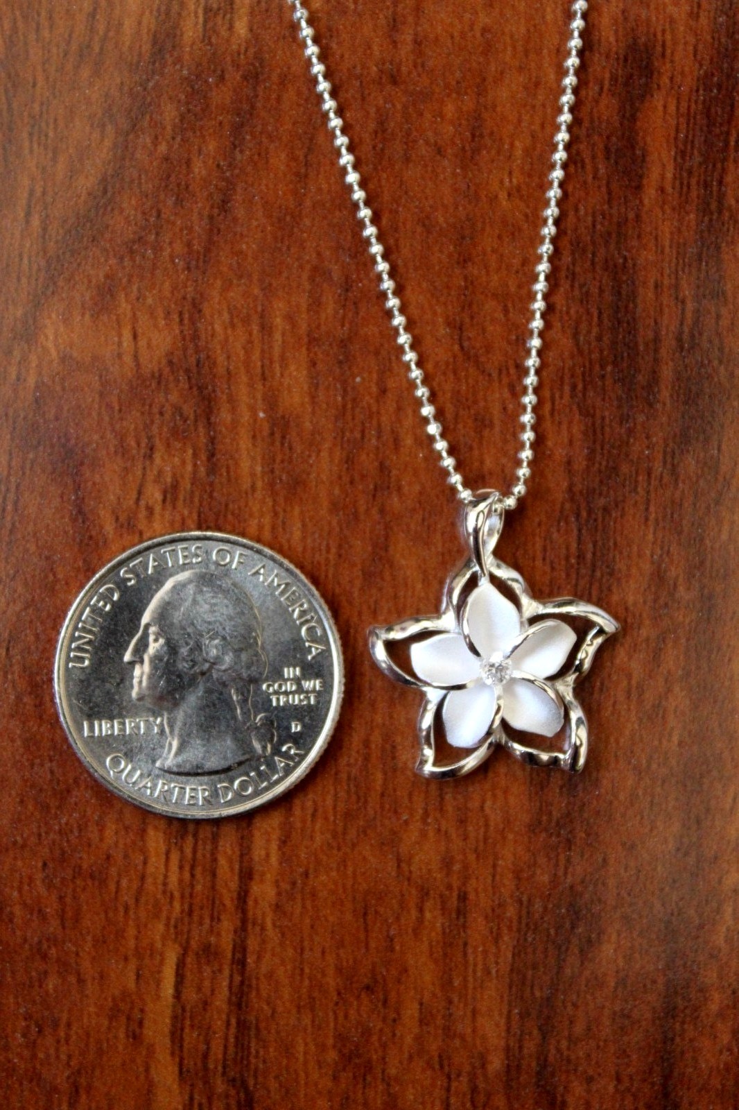 Hawaiian 925K Sterling Silver Plumeria Cut Out Outline Pendant Necklace #SP84201
