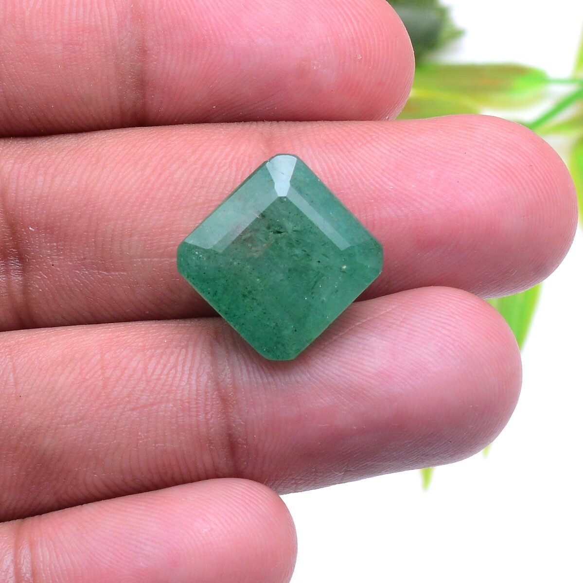13.50 Cts Natural Brazilian Emerald 14mm Cushion Cut Stunning Ring Size Gemstone