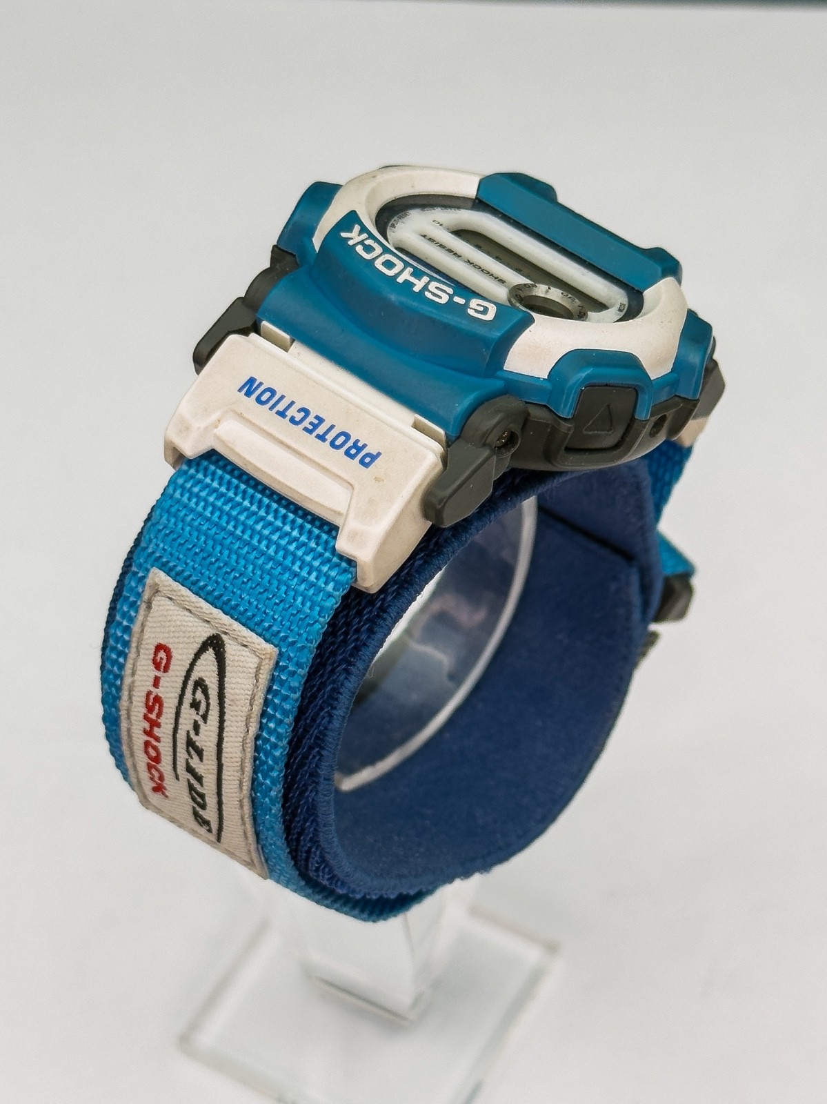 Vintage Casio G-Shock G-Lide DW-003 Blue White Nylon Cloth Strap Watch 90s