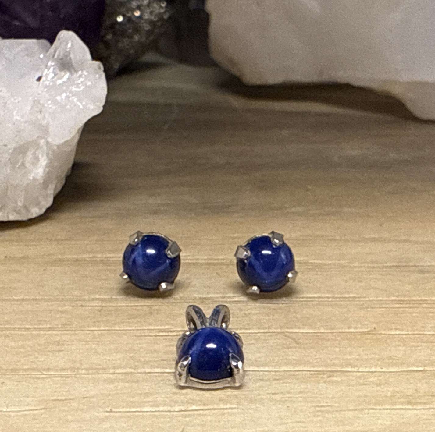 VTG 14K WHT GOLD Blue STAR SAPPHIRE Pendant Earring Set No Backs AN1225-86 EX
