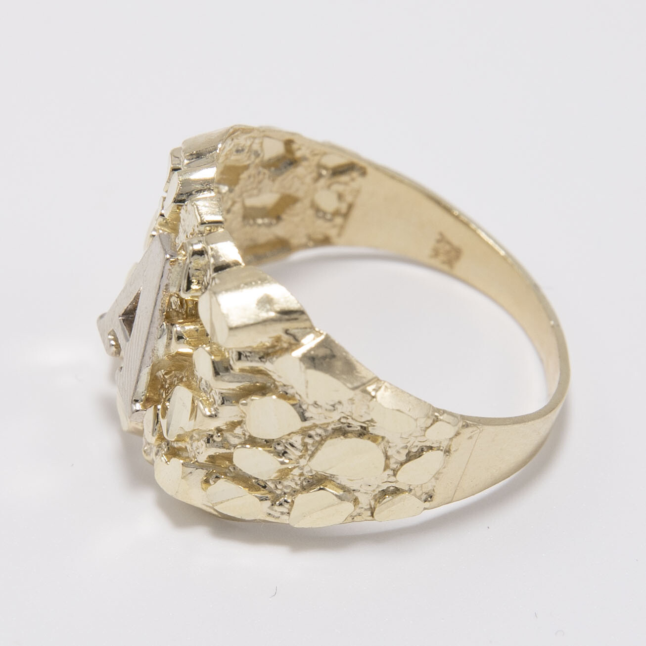 Nugget Design Initial Letter Ring Solid 10K Yellow White Gold All Sizes