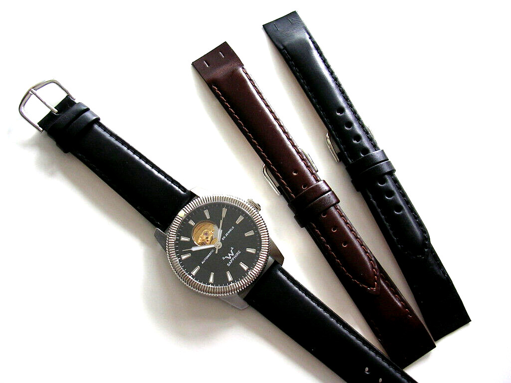 20mm Black Open End Aviator Pilot leather watchband IW SUISSE 8-10-12-14-16-18mm
