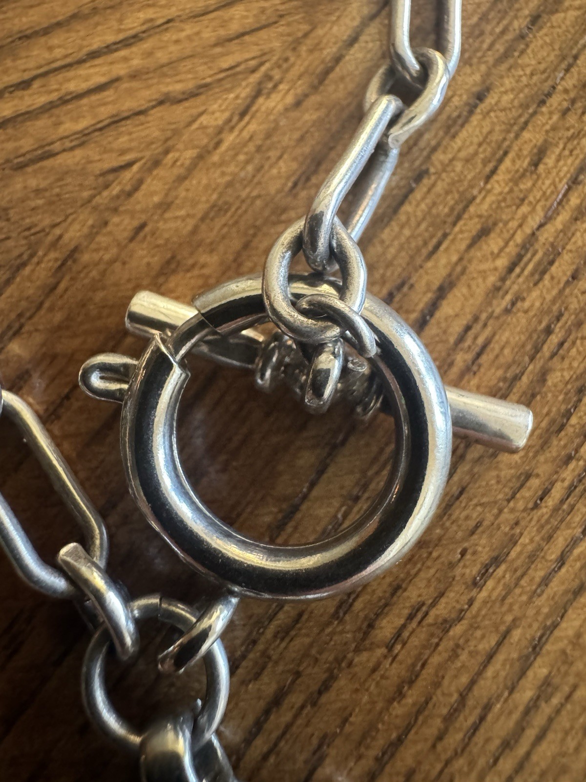 Ralph Lauren Sterling Silver Paperclip Link Toggle Necklace Oval Pendant 16”
