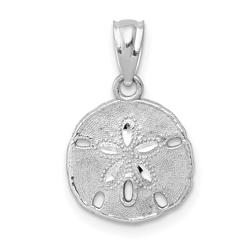 14K White Gold Polished and Textured Sand Dollar Pendant Necklace Womens