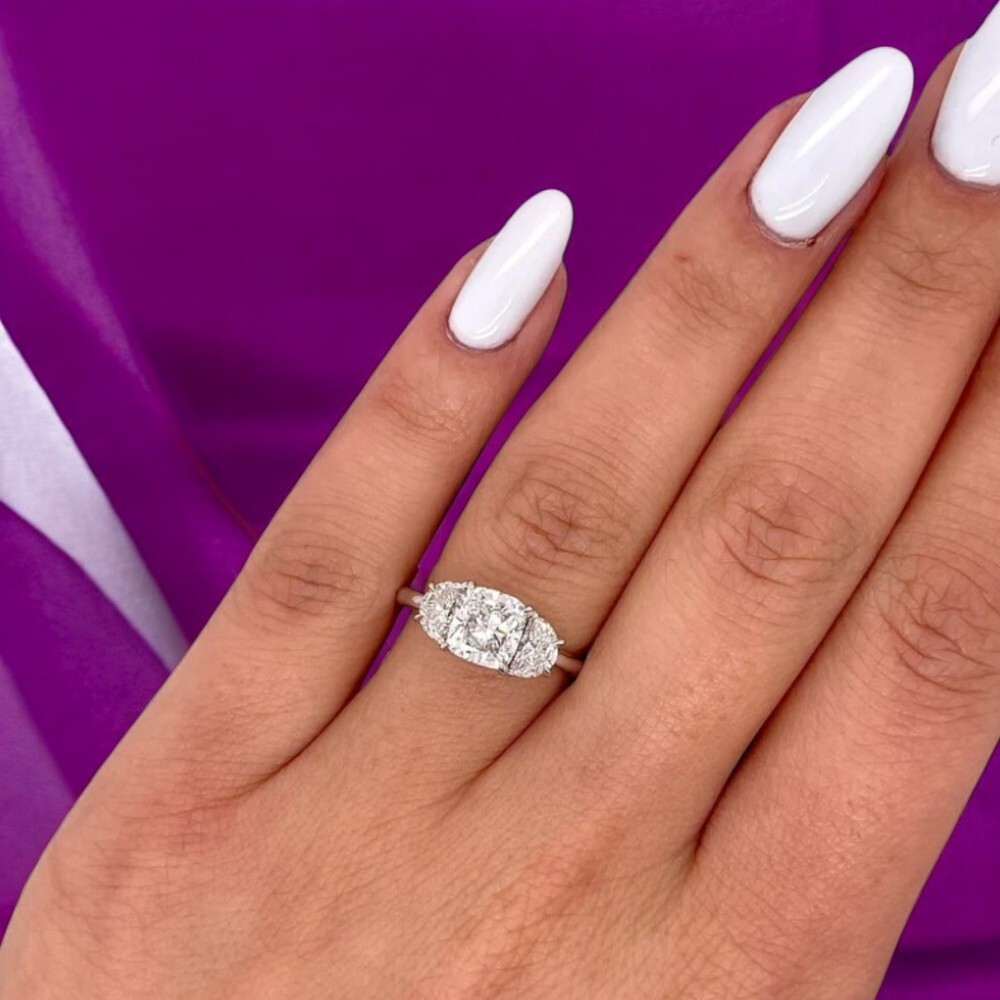 14K White Gold Lab Grown Diamond Wedding Ring 2 Carat Cushion Cut IGI Certified