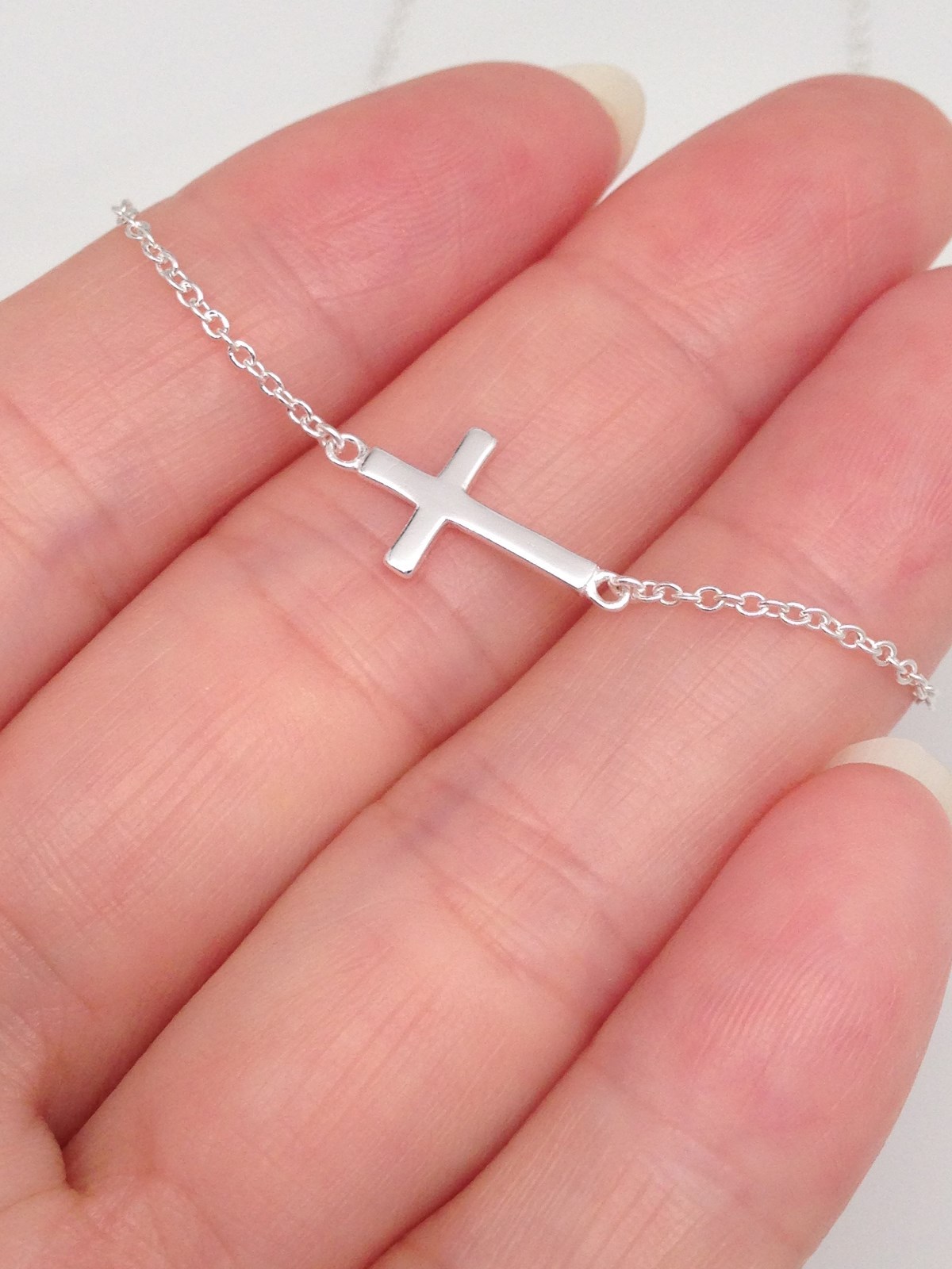 Sterling Silver 925 Sideways Cross Pendant Necklace Tiny 13mm/0.51″ 15.75-17.75″