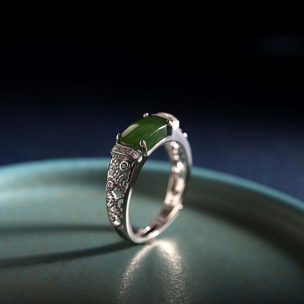 Women’s Ring Real 925 Sterling Silver with Natural Green Jade Size 6-8