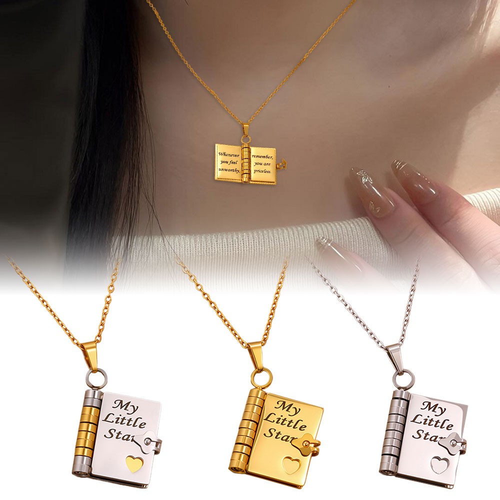 My Little Star Book Pendant Necklace for Daughter Open Pages Engraved Letter US